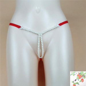 Sexy Pearl G string Thongs Elastic Briefs Crotch Open Chain Thongs For Women