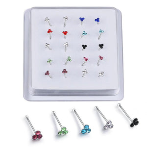20 PCS Crystal Nose Stud 3 Stone Nose Bone Ball Pin