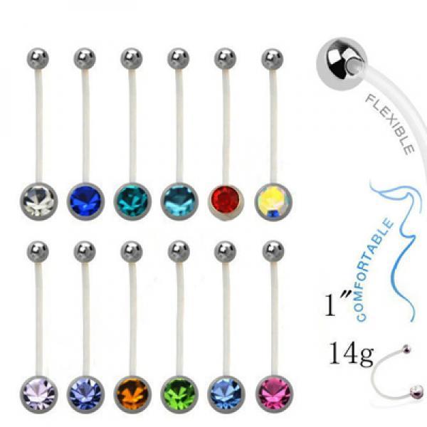 12Pcs Acrylic Flat CZ Gem Bioplast Pregnancy Navel Belly Button Rings 14g