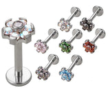 G23 Titanium Zirconia Stone Flower Labret Stud Lip Ring Ear Cartilage