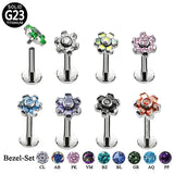 G23 Titanium Zirconia Stone Flower Labret Stud Lip Ring Ear Cartilage