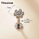 G23 Titanium Zirconia Stone Flower Labret Stud Lip Ring Ear Cartilage