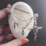Industrial Scaffold Barbell Ear Piercing Bar with Chain Cross Pea