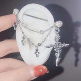 Industrial Scaffold Barbell Ear Piercing Bar with Chain Cross Pea