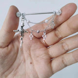 Industrial Scaffold Barbell Ear Piercing Bar with Chain Cross Pea