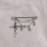 Industrial Scaffold Barbell Ear Piercing Bar with Chain Cross Pea