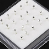 20Pcs Box Small Ball Nose Rings Piercing Studs 2.0mm 925 Silver