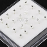 20Pcs Box Small Ball Nose Rings Piercing Studs 2.0mm 925 Silver