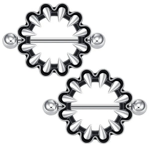 316L SS Round Nipple Ring Body Piercing Amazing Flower Heart Shield Bar