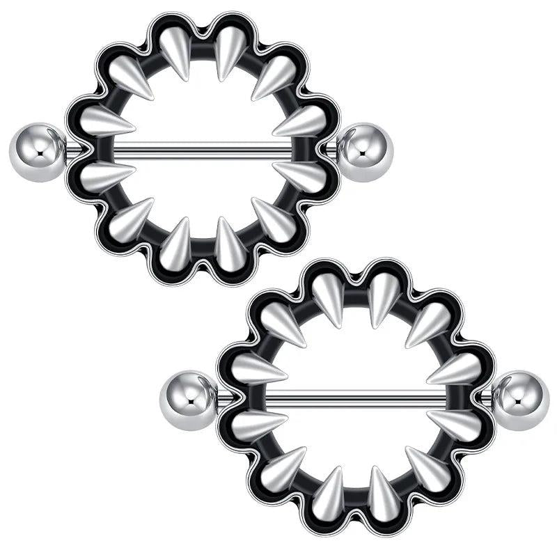 316L SS Round Nipple Ring Body Piercing Amazing Flower Heart Shield Bar
