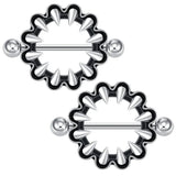 316L SS Round Nipple Ring Body Piercing Amazing Flower Heart Shield Bar