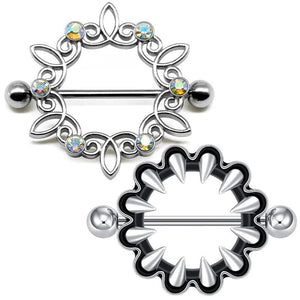 316L SS Round Nipple Ring Body Piercing Amazing Flower Heart Shield Bar