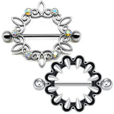 316L SS Round Nipple Ring Body Piercing Amazing Flower Heart Shield Bar
