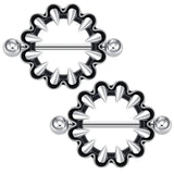 316L SS Round Nipple Ring Body Piercing Amazing Flower Heart Shield Bar
