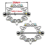 316L SS Round Nipple Ring Body Piercing Amazing Flower Heart Shield Bar