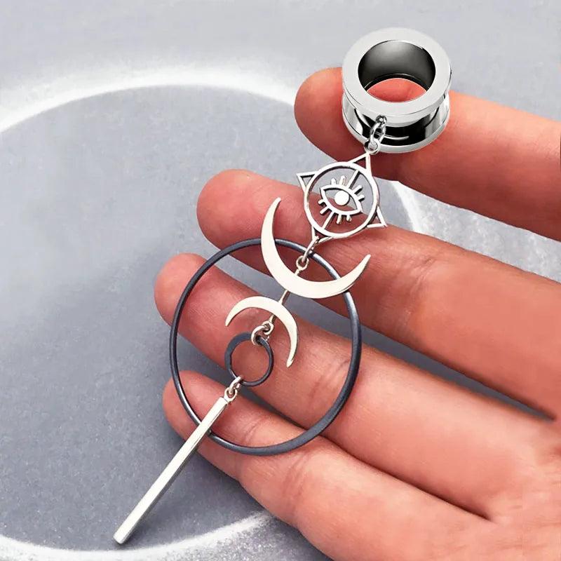 Retro Devil's Eye Circle Pendant Ear Tunnel Plug Stainless Steel Earring