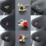 Surgical Steel Heart Nose Piercing CZ Flower Butterfly L Shape Nose Studs