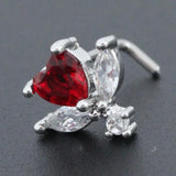Surgical Steel Heart Nose Piercing CZ Flower Butterfly L Shape Nose Studs