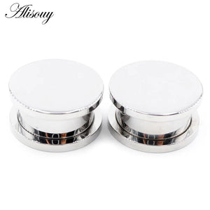 2PCs Stainless Steel Screw Pulley Ear Flesh Tunnels Plugs Expander