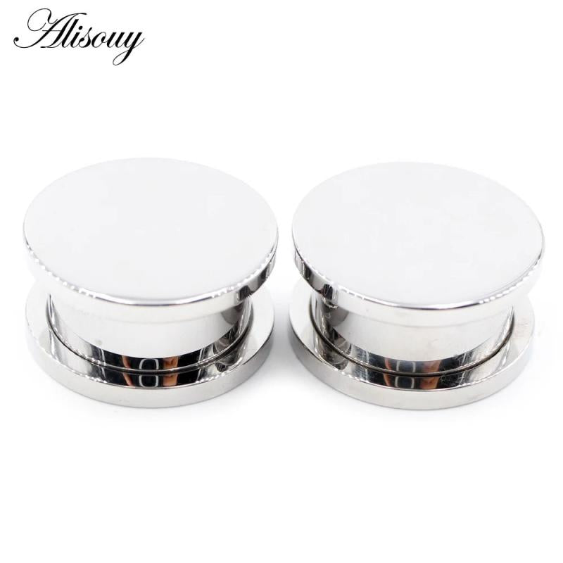2PCs Stainless Steel Screw Pulley Ear Flesh Tunnels Plugs Expander
