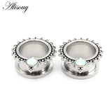 2pcs 6-25mm Opal Screw Ear Tunnels Flesh Plugs Gauges Jewelry
