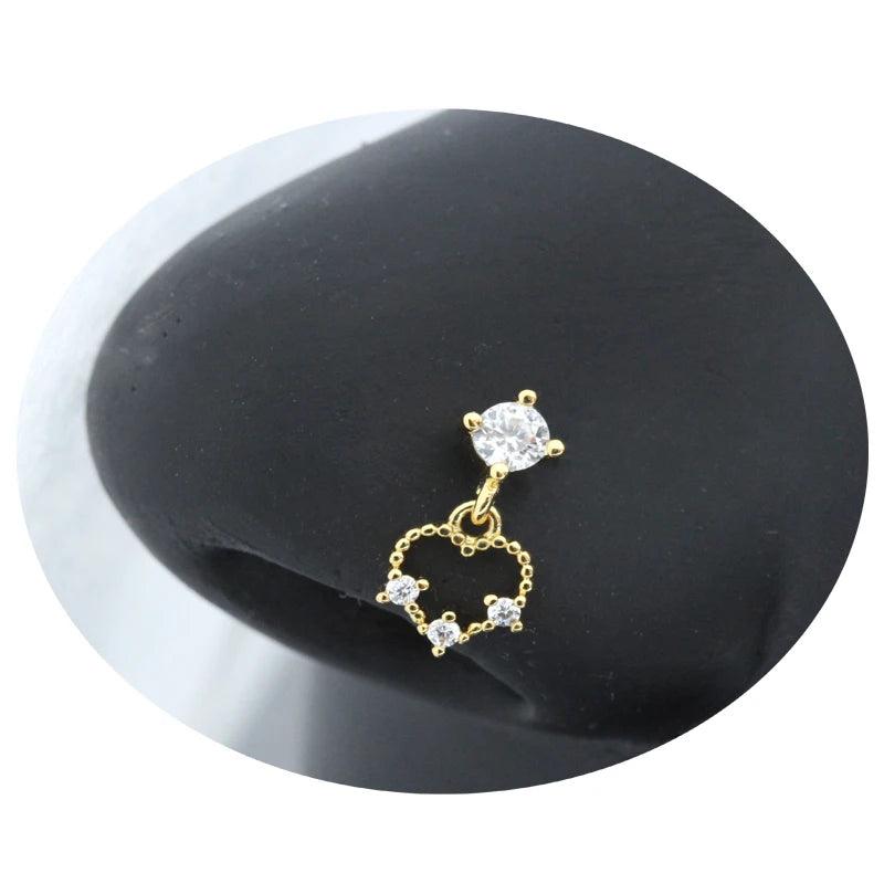 Butterfly Nose Ring 20G Surgical Steel CZ Heart Dangle Nose Stud