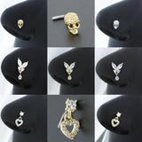 Butterfly Nose Ring 20G Surgical Steel CZ Heart Dangle Nose Stud