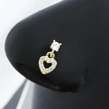 Butterfly Nose Ring 20G Surgical Steel CZ Heart Dangle Nose Stud