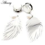 2PCS Stainless Steel Leaf Opal Stone Pearl Ear Plug Tunnel