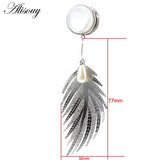 2PCS Stainless Steel Leaf Opal Stone Pearl Ear Plug Tunnel