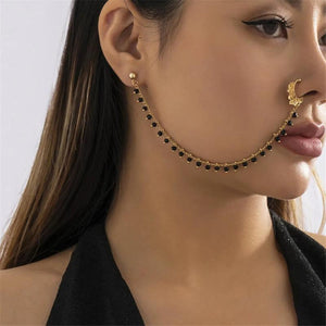 Egirl Green/Black Crystal Nose Clip Chain Ear Cuffs
