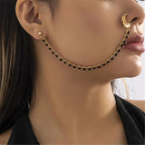 Egirl Green/Black Crystal Nose Clip Chain Ear Cuffs