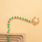 Egirl Green/Black Crystal Nose Clip Chain Ear Cuffs