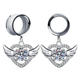 Crystal Heart Angel Wing Ear Tunnel Plugs Flesh Piercing Earrings