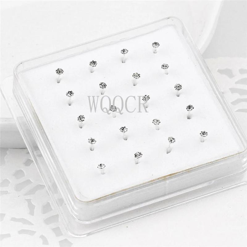 20Pcs Crystal Nose Studs Straight Pin Body Jewelry
