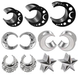 2pcs Stainless Steel Moon Star Ear Plugs 8-16mm