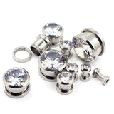 CZ Ear Tunnel Stainless Steel Plugs Gem Gauges Body Piercing 3-25mm