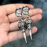 Goth Skull Pendant Ear Plugs Gauges Stainless Steel Stretcher Y2k Jewelry