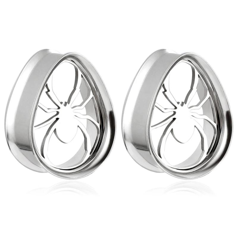 316 Stainless Steel Heart spider Ear Gauges Plugs Body Piercing Jewelry