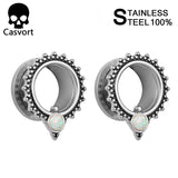 Opal Ear Tunnels Stainless Steel Ear Plugs Pair