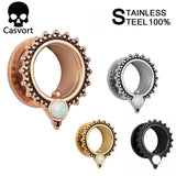 Opal Ear Tunnels Stainless Steel Ear Plugs Pair