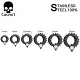 Opal Ear Tunnels Stainless Steel Ear Plugs Pair