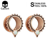 Opal Ear Tunnels Stainless Steel Ear Plugs Pair