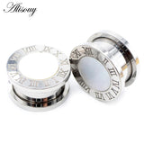 2pcs Punk Stainless Steel Roman Numerals Shell Ear Tunnels Plugs Expander