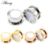 2pcs Punk Stainless Steel Roman Numerals Shell Ear Tunnels Plugs Expander