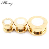 2pcs Punk Stainless Steel Roman Numerals Shell Ear Tunnels Plugs Expander