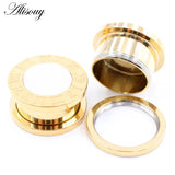 2pcs Punk Stainless Steel Roman Numerals Shell Ear Tunnels Plugs Expander