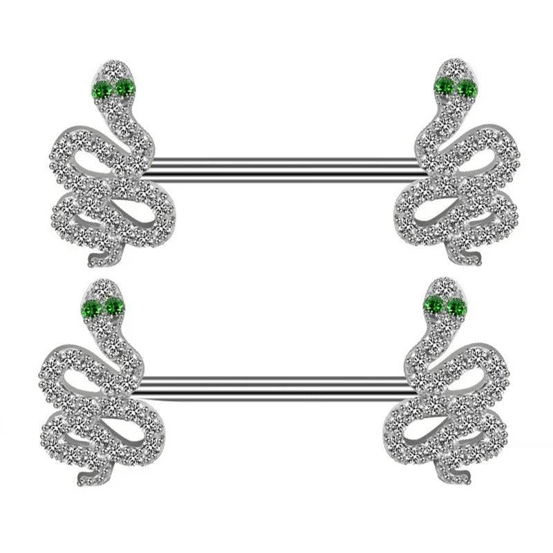 316L Stainless Steel Snake Nipple Rings Zircon Bow One Arrow Nipple Piercing