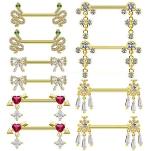 316L Stainless Steel Snake Nipple Rings Zircon Bow One Arrow Nipple Piercing