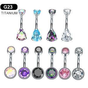 G23 Titanium Opal Zircon Belly Button Ring Round Cubic Bar Barbell